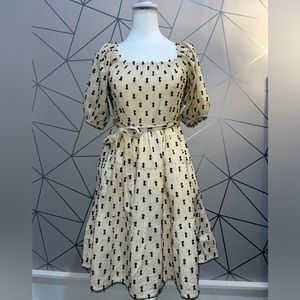 Cream and Black Puff Sleeve Dress-NWT. Size M